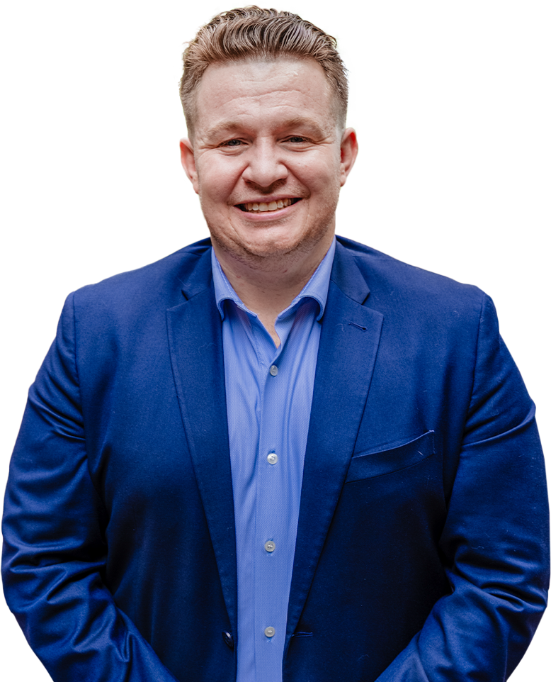 Republican Chris Stock smiling in front of a field